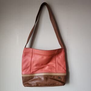 The Sak Purse De Young Leather Shoulder Bag Hobo Handbag Brown Coral Tote 12"x9"